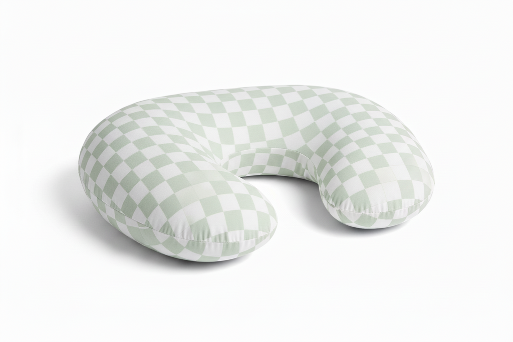 Leaf Green & White Checkered Nursing Pillow Cover