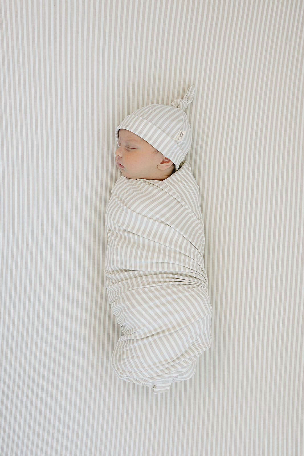 Taupe Stripe Ribbed Bamboo Newborn Knot Hat